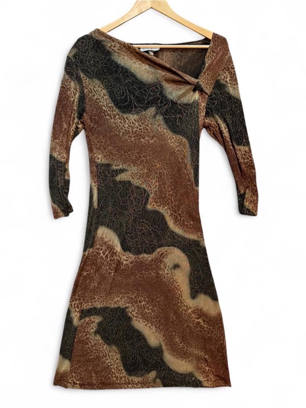 Vintage y2k Asymmetrical Glam Brown & Black Animal-Print Dress